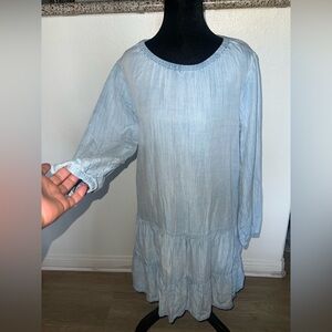 Cloth & Stone Boho Light Blue Chambray Drop Waist Tiered Dress Sz XS